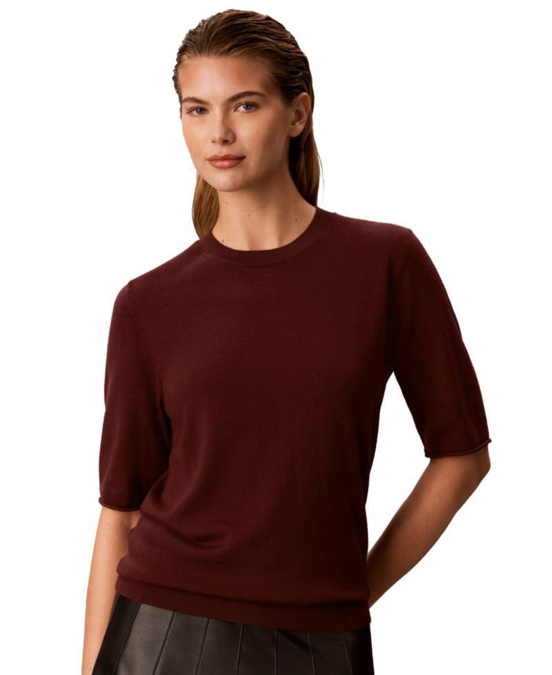 Petite Roll-Tab Short-Sleeve Crewneck Sweater