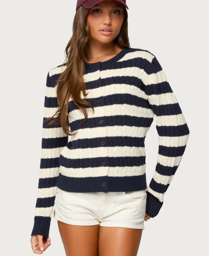Women's Mildred Striped Cable Knit Cardigan