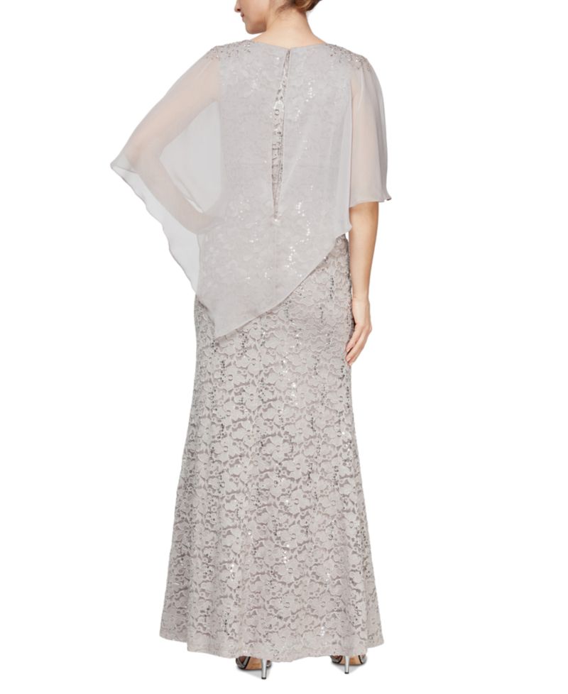 Women's Sequin Lace Chiffon Caplet Gown