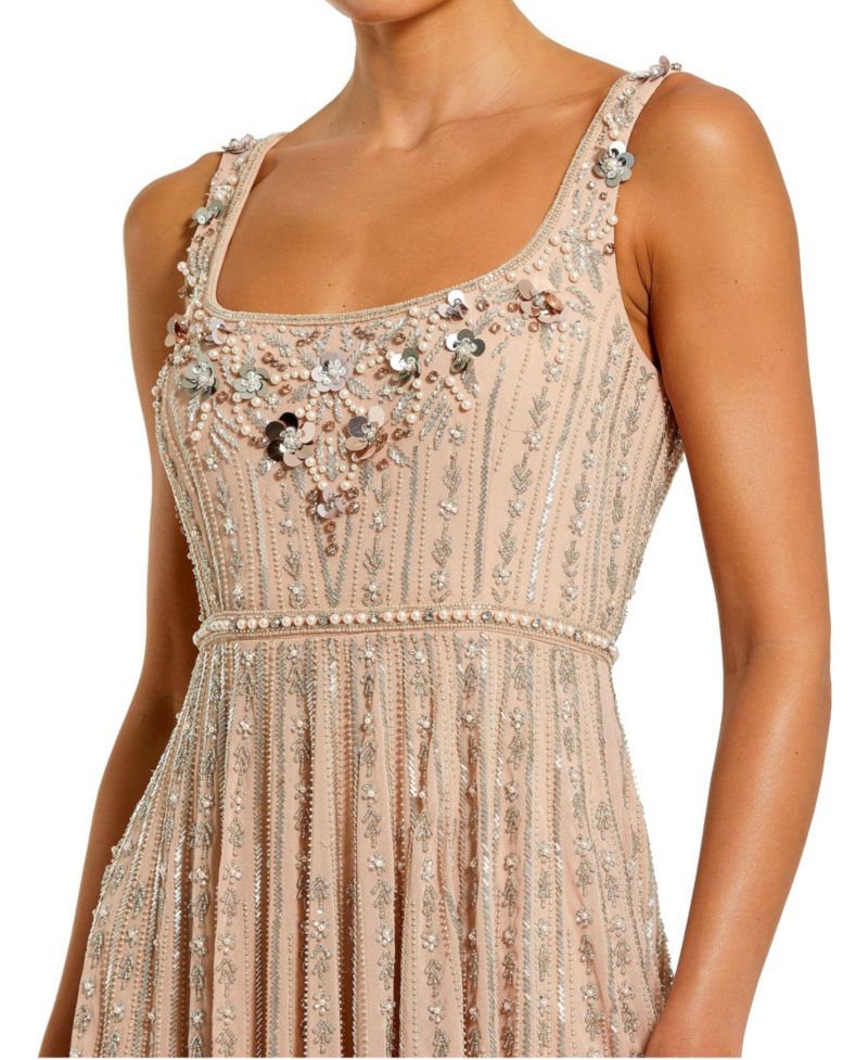 Women's Sleeveless Scoop Neck Beaded Georgette Midi Dress