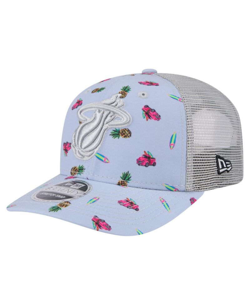 Men's Light Blue/Gray Miami Heat Adventure Aloha Pattern 9SEVENTY Stretch-Snap Hat