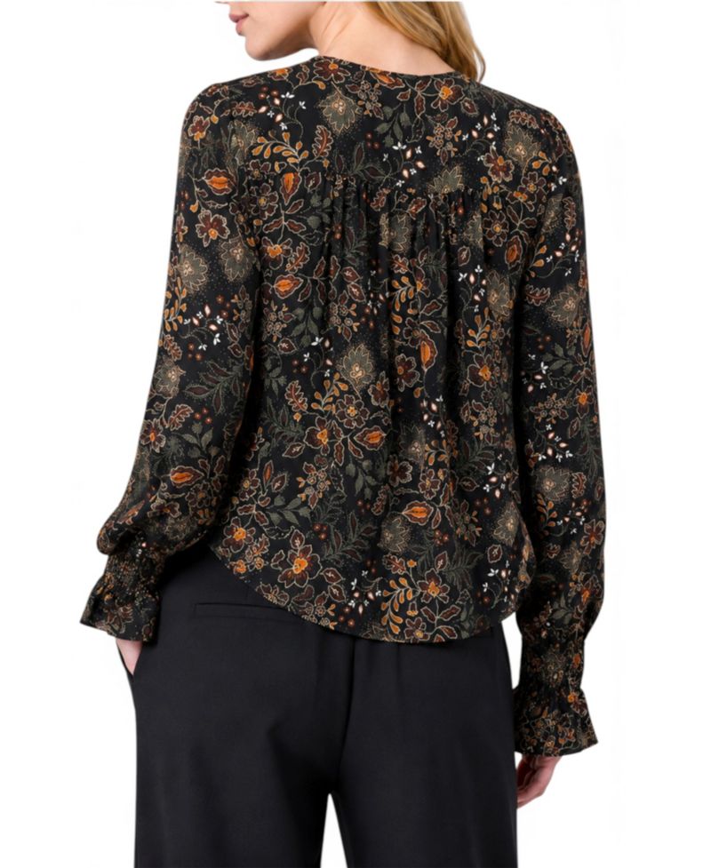 Women's Floral Satin Pintuck Long-Sleeve Blouse