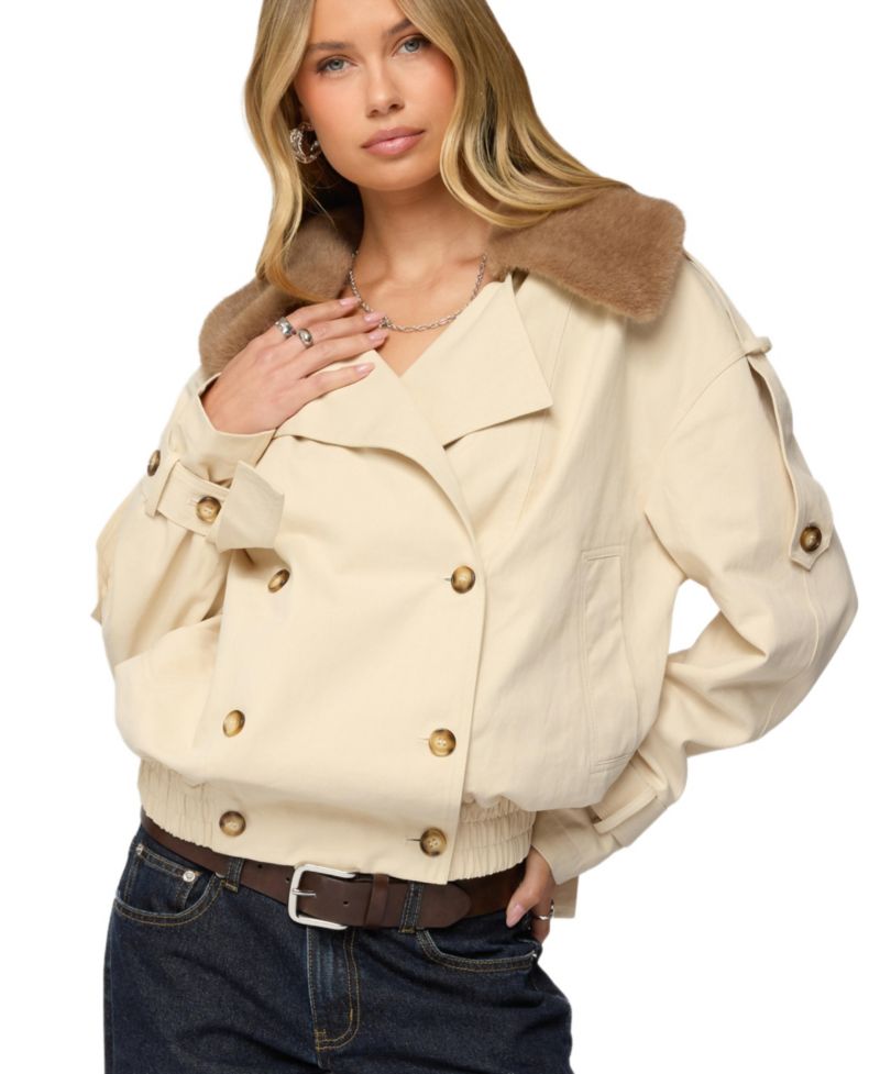Women's Detachable Faux Fur Trench Coat