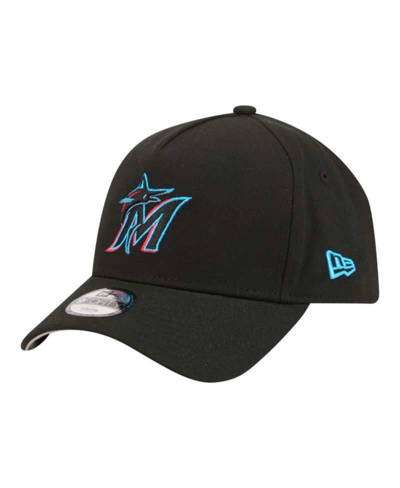 Big Boys and Girls Black Miami Marlins 9FORTY A-Frame Adjustable Hat