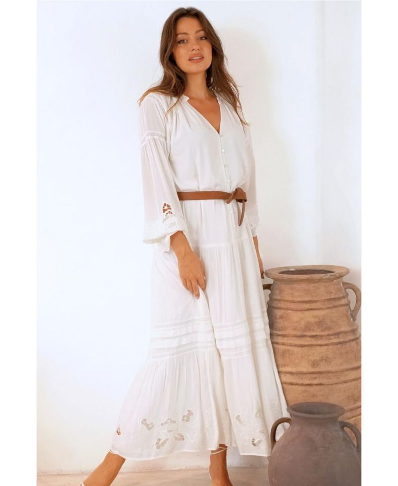 Women's Embroidered Lace Stevie Dress in White