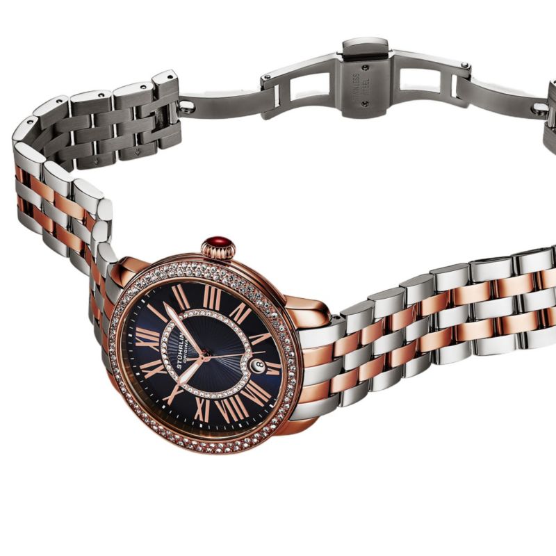 Celestia 4080 Women s Quartz 38mm Watch with Swarovski Crystal Bezel, Roman Numeral Sunray Dial and Stainless Steel Bracelet