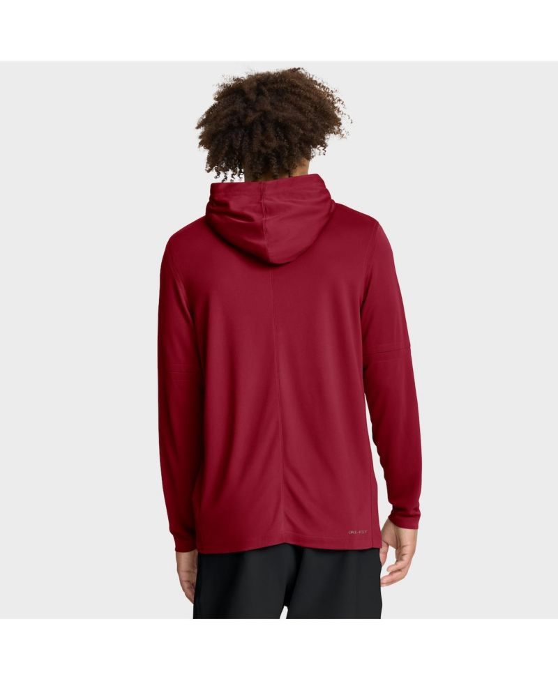 Men's Crimson Oklahoma Sooners 2025 Sideline Performance Long Sleeve Hoodie T-Shirt