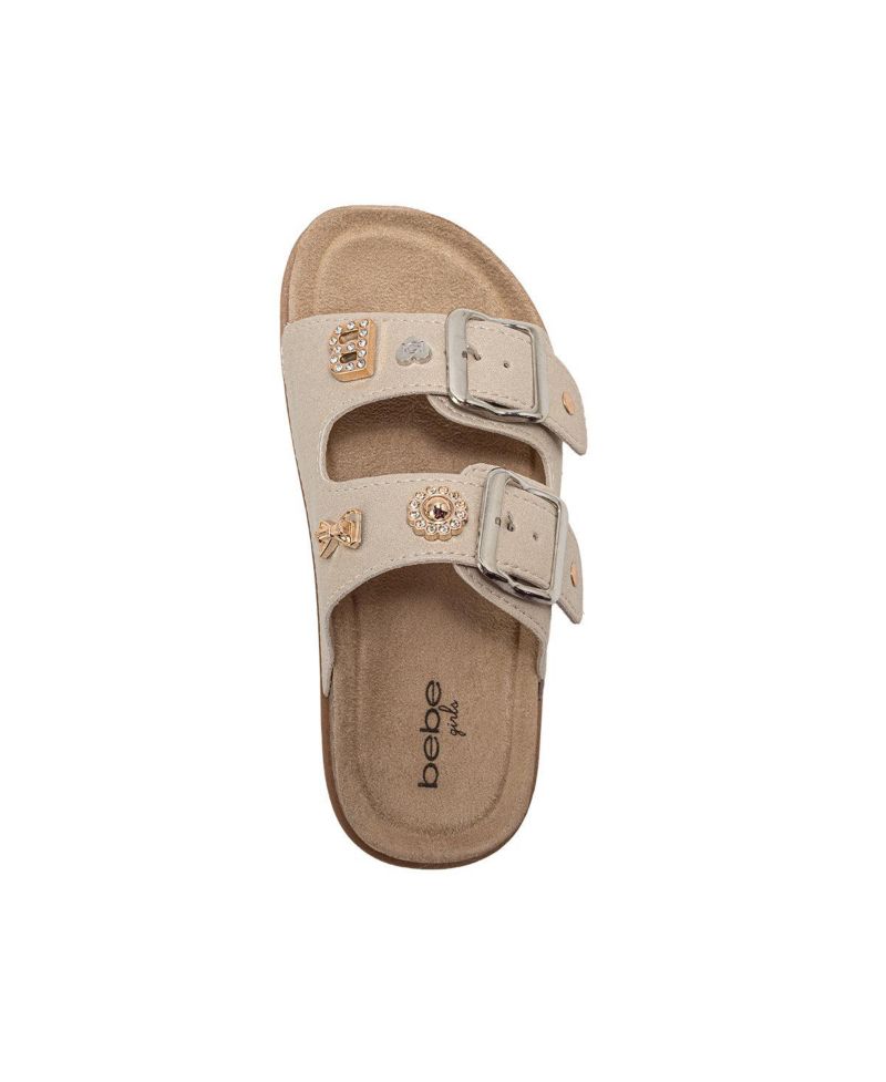 Girls Footbed Sandals - Lightweight with Secure Buckles and Multi-Charm Details (Little Girls/kids)