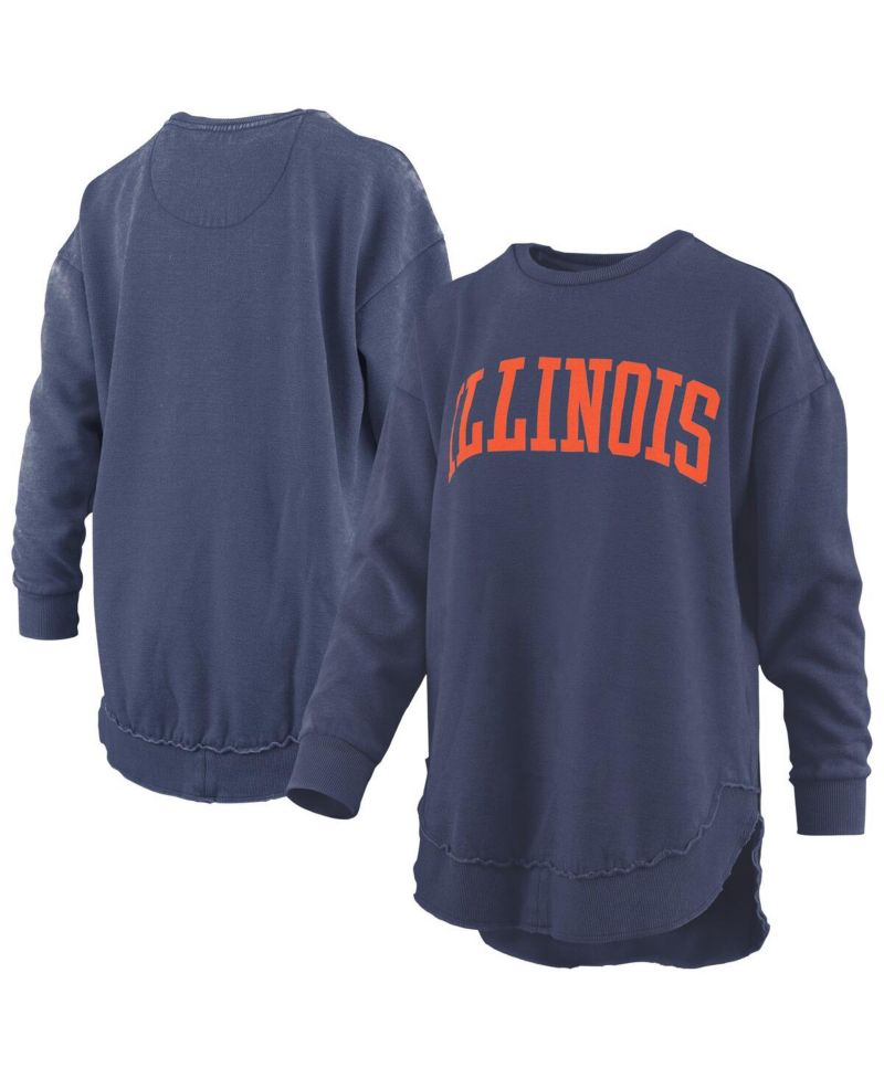 Women's Navy Illinois Fighting Illini Melange Poncho Vintage Fleece Long Sleeve Pullover Sweatshirt