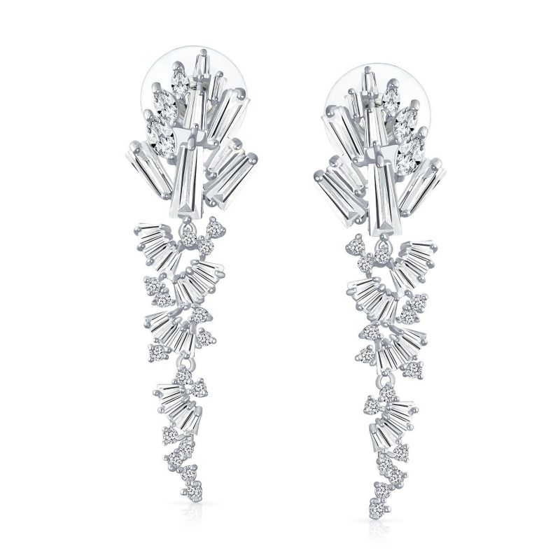 Long Cocktail Cubic Zirconia CZ Marquise Waterfall Dangle Chandlier Earrings