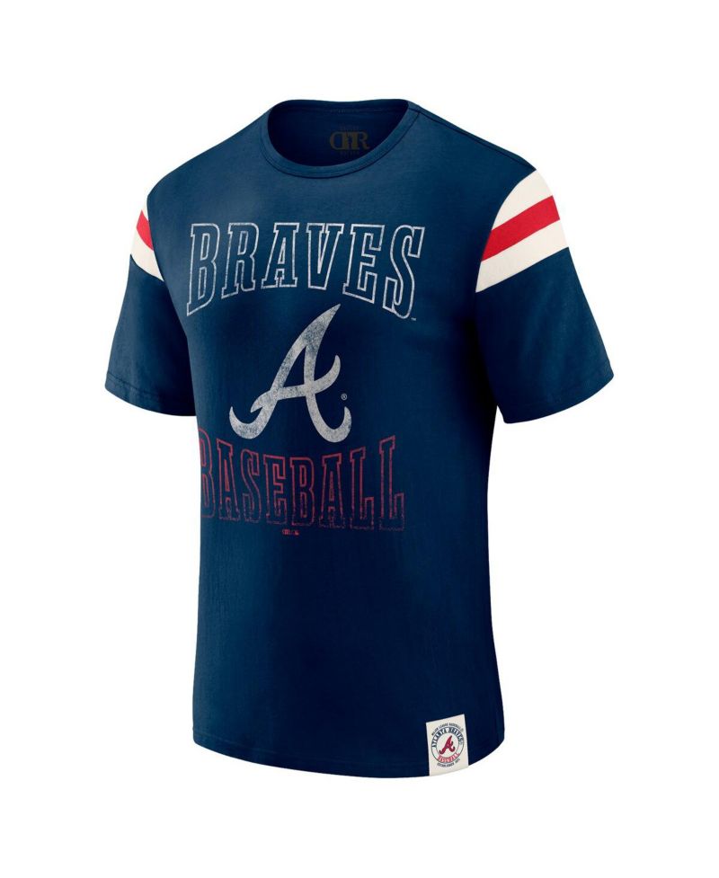 Darius Rucker Collection By Men's Navy Atlanta Braves Distressed Sleeve Stripe T-Shirt