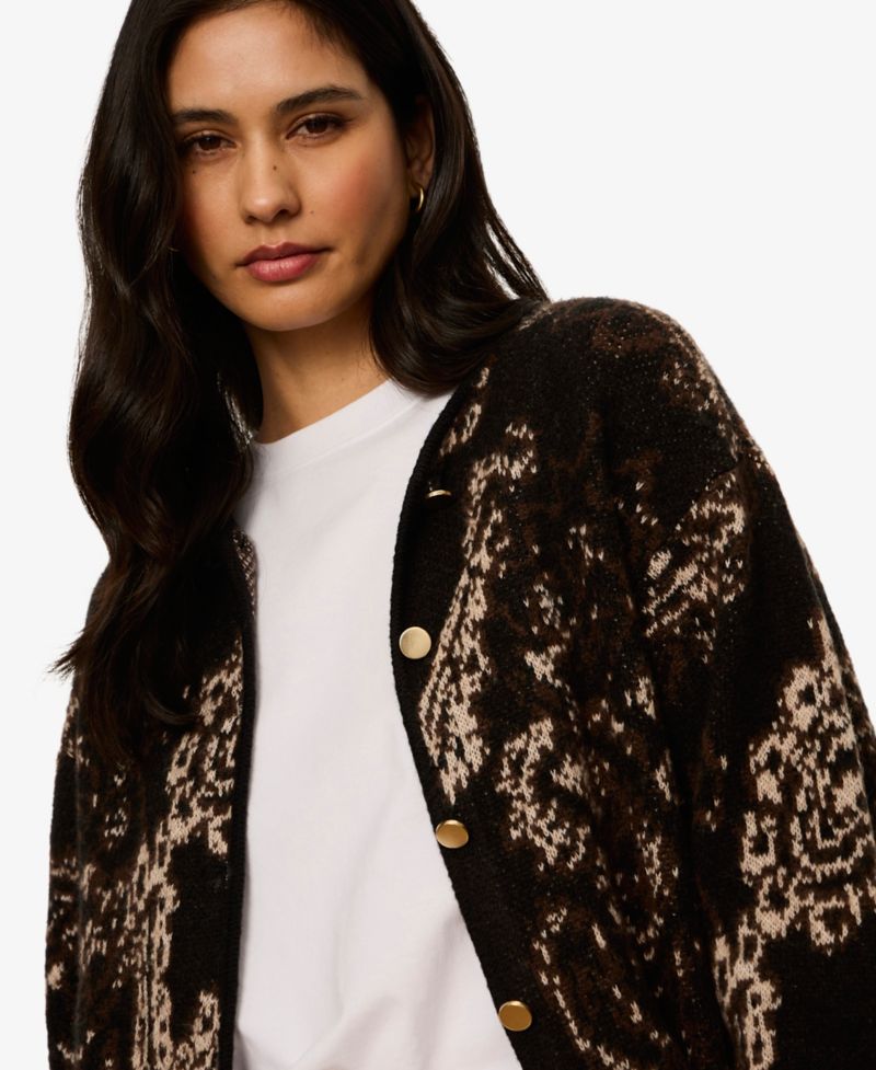 Women's Jacquard-Knit Semi-Cropped Collarless Jacket