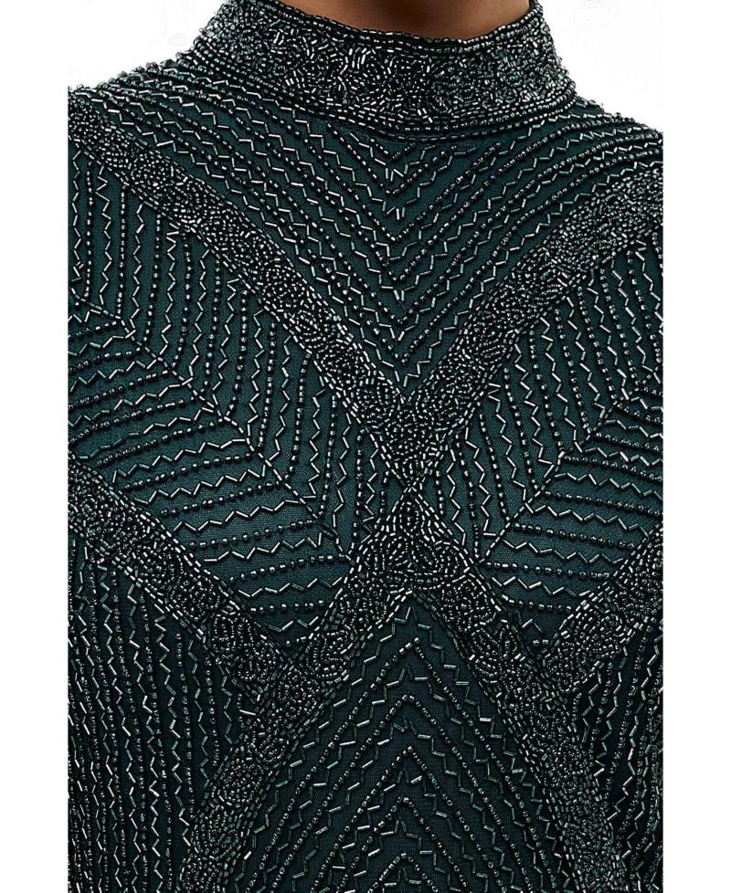 Women's Modest Abstract Embellished Sequin Maxi Dress