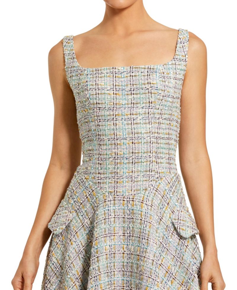 Women's Boucle Sleeveless Drop Waist Fit-and-Flare Midi Dress