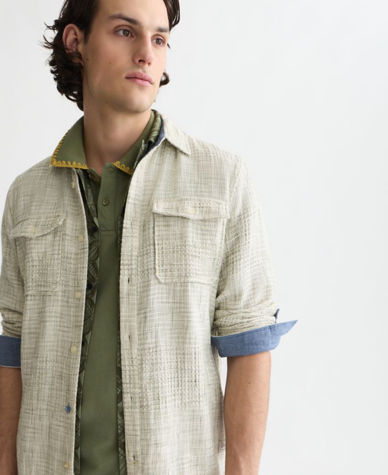 Men's Cotton Melange Waffle Button-Down Shirt