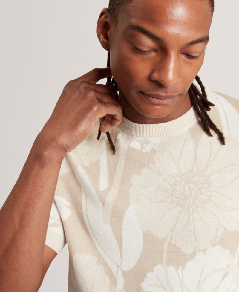 Men's Jacquard Floral Print Short-Sleeve T-Shirt