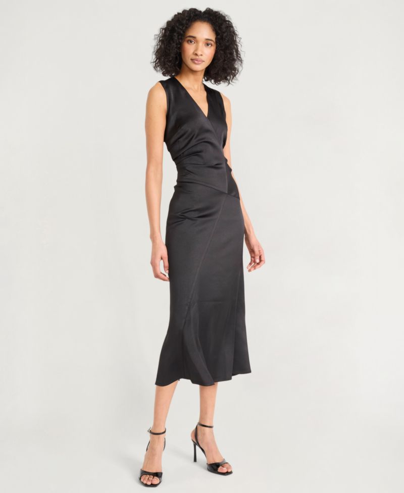 Women's Satin V-Neck Sleeveless Midi Dress