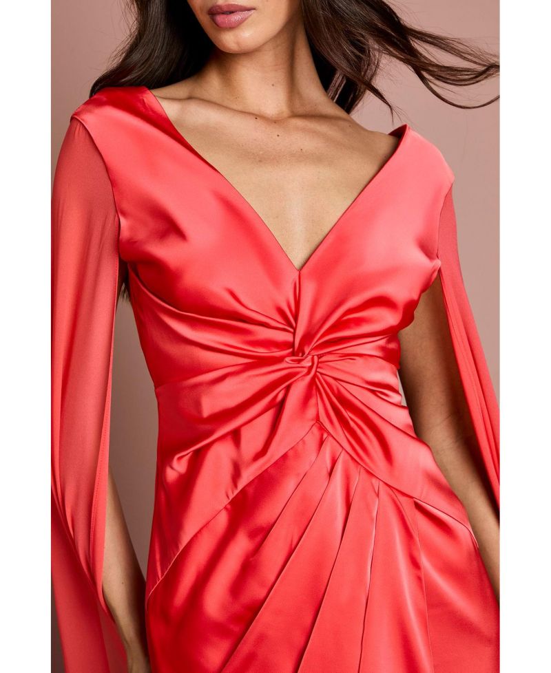 Women's Cape Sleeve V-Neck Satin Maxi Dress