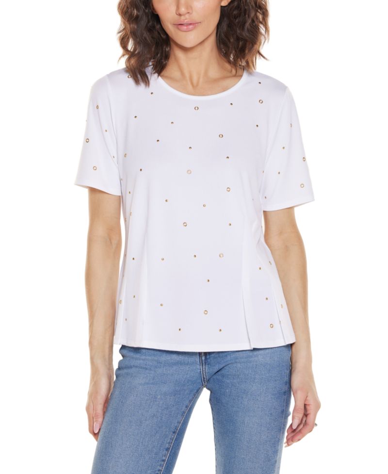 Plus Grommet And Nailhead Pleated Hem Top