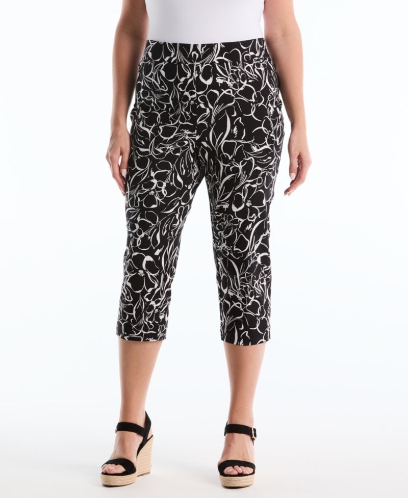 Petite Hibiscus Print Capri Pants with Riveted Vent