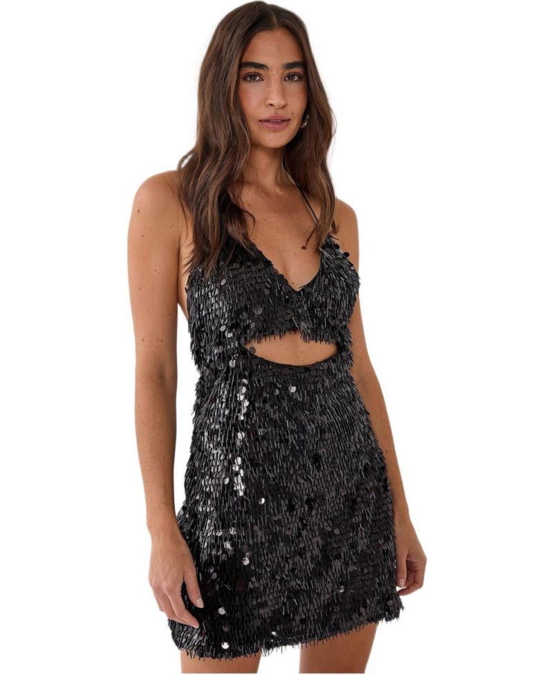 Women's Disc Tassel Halter Mini Dress
