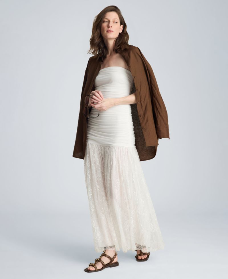 Women's Strapless Mesh Maxi Dress