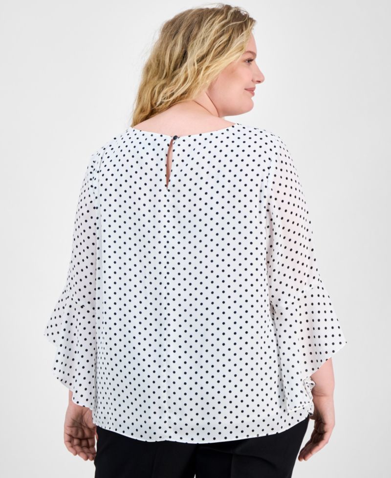 Plus Size Polka-Dot Ruffle-Sleeve Blouse