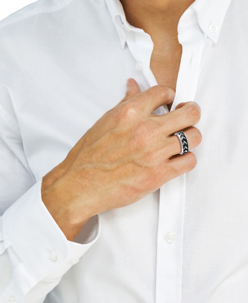 EFFY® Men's Black Spinel Chevron Band (1-1/20 ct. t.w.) in Sterling Silver (Also in White Topaz)