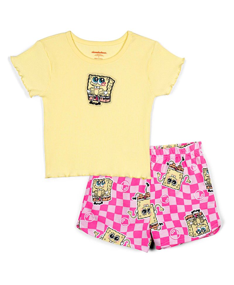 Girls Ribbed T-Shirt and French Terry Shorts Outfit Set