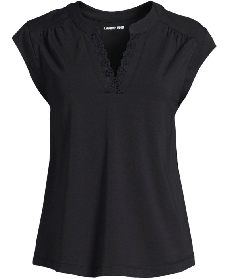Women's Cap Sleeve Lightweight Jersey Lace Shoulder Tee