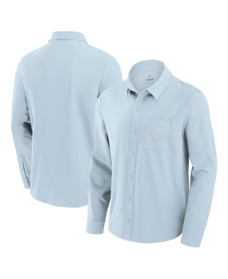 Men's Light Blue Milwaukee Brewers Front Office Long Sleeve Button-Up Shirt