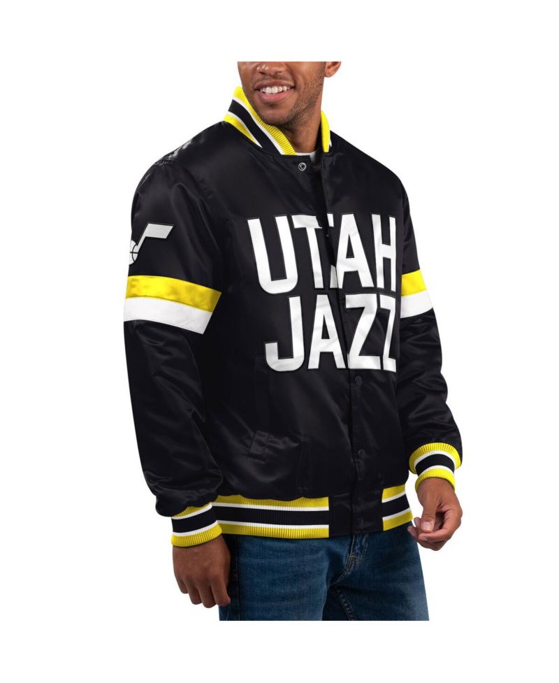 Men's Black Utah Jazz Home Game Satin Full-Snap Varsity Jacket