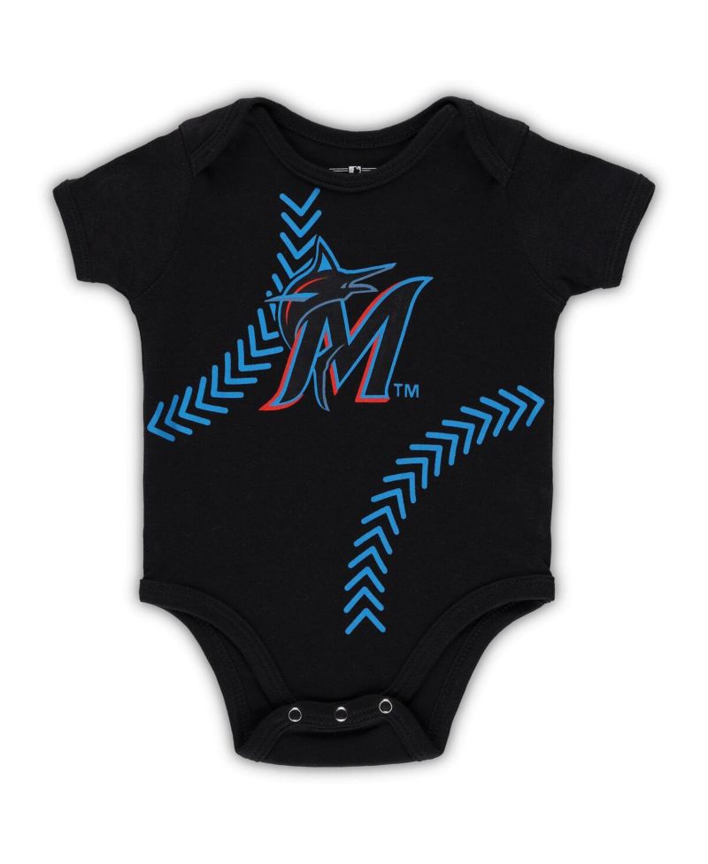 Newborn and Infant Boys and Girls Black Miami Marlins Running Home Bodysuit