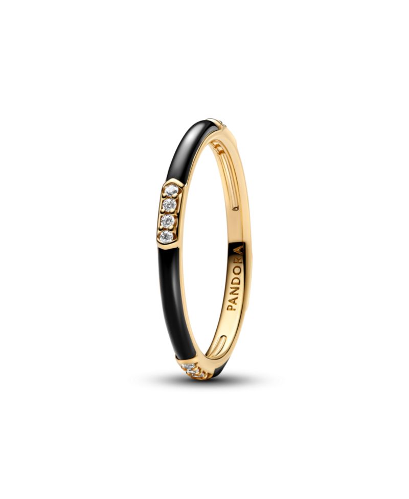 Black Enamel and Stones Statement Ring