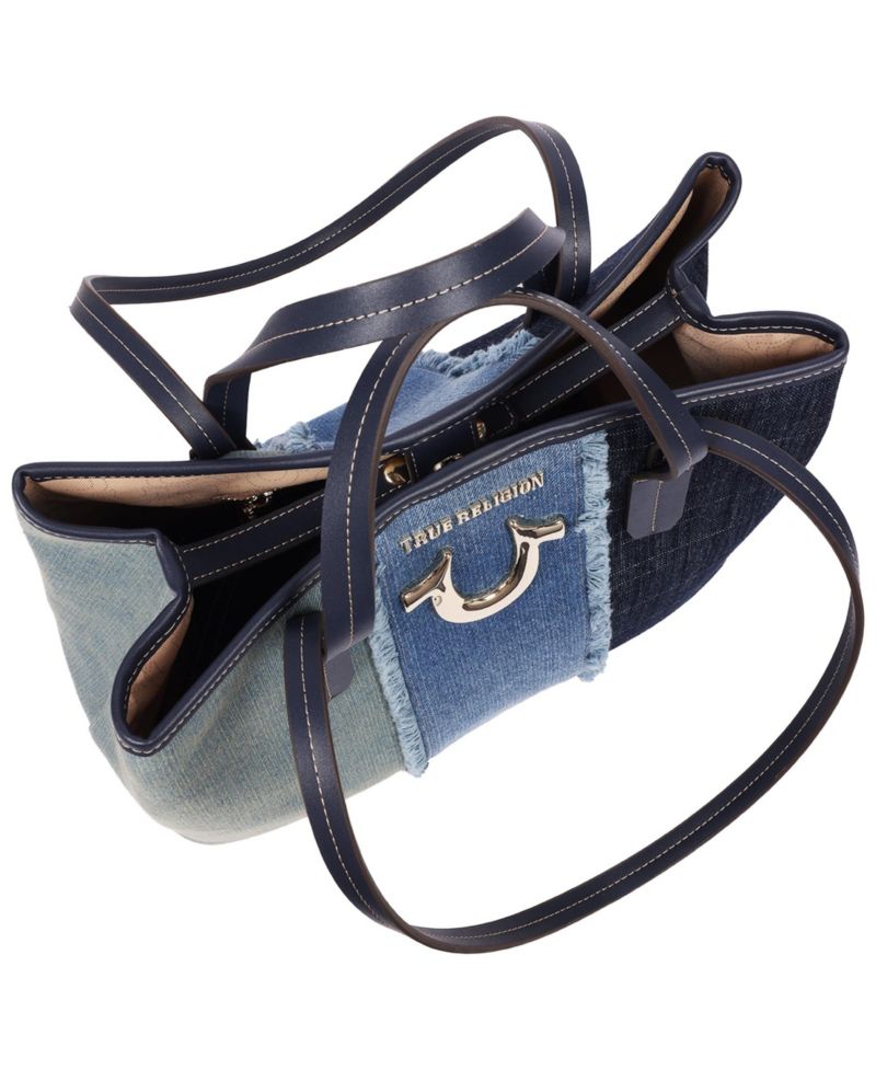Frayed Denim Horseshoe Tote with Removable Wristlet