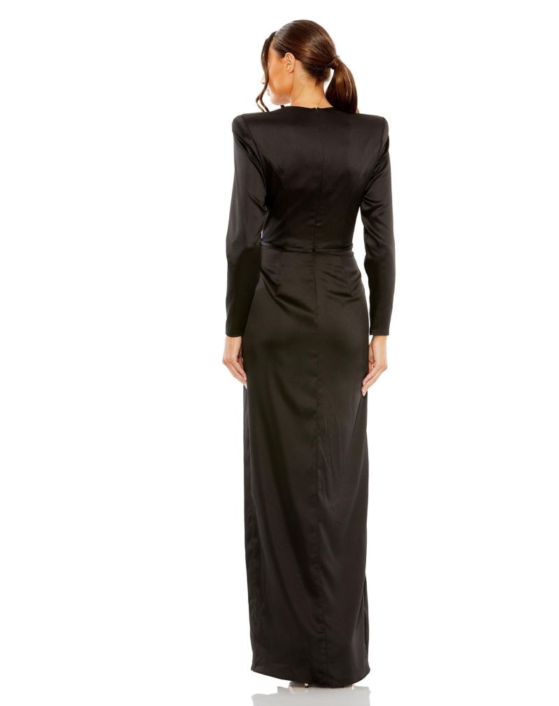 Women's Long Sleeve Sequin Column Gown with Side Knot