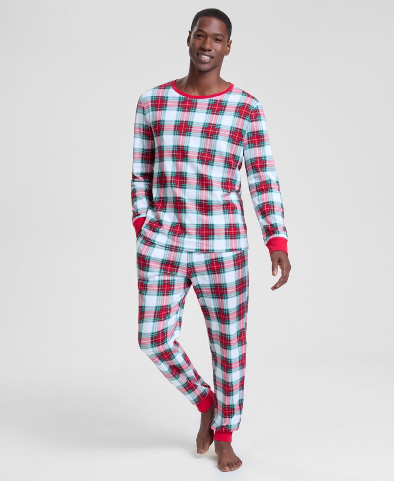 Men's Merry Plaid Crew Neck Matching Family Pajamas Set