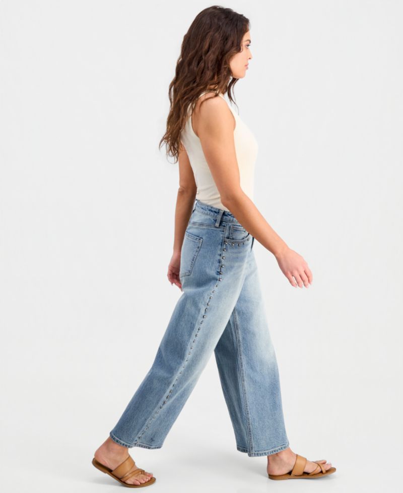 Petite Studded Wide-Leg Jeans