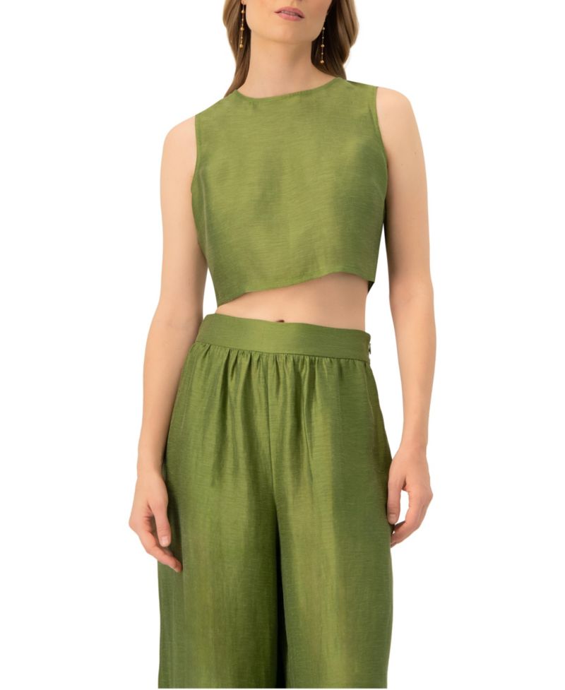 Women's Sleeveless Cropped Linen Top