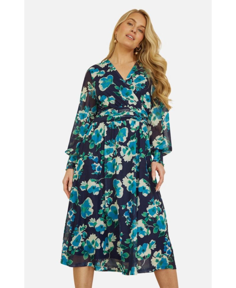 Women's Floral V-Neck Long Sleeves Wrap Dress