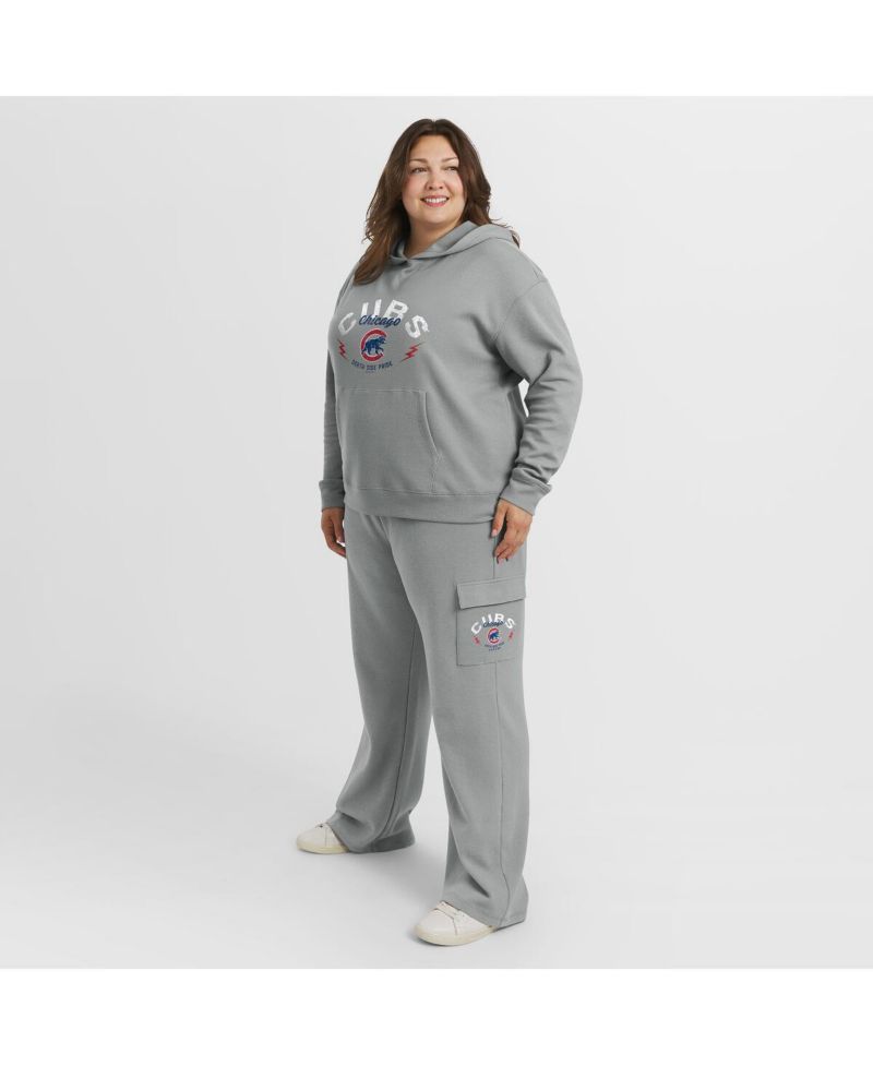 Women's Gray Chicago Cubs Plus Size Waffle-Knit Long-Sleeve Hoodie & Lounge Pant Set