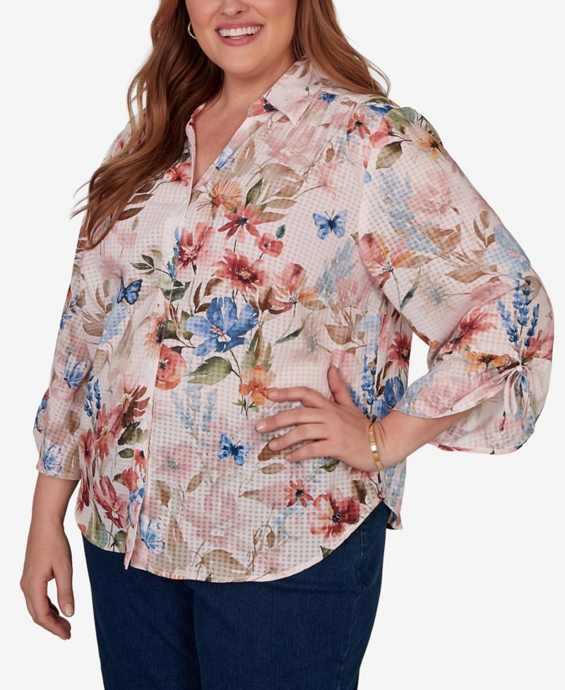 Plus Size Camden Market Botanical Butterfly Button-Front Top