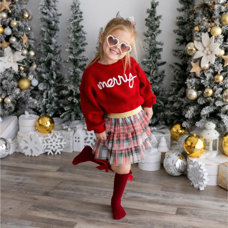 Little and Big Girls Christmas Plaid Tiered Tutu Skirt