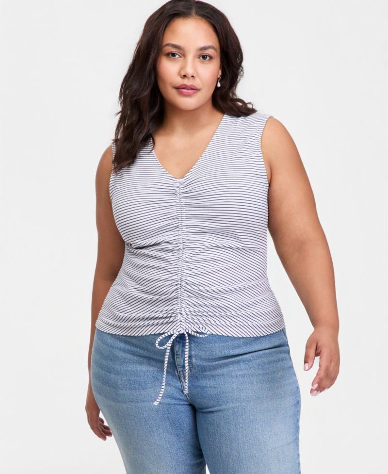 Plus Ruched V-Neck Tie-Hem Tank