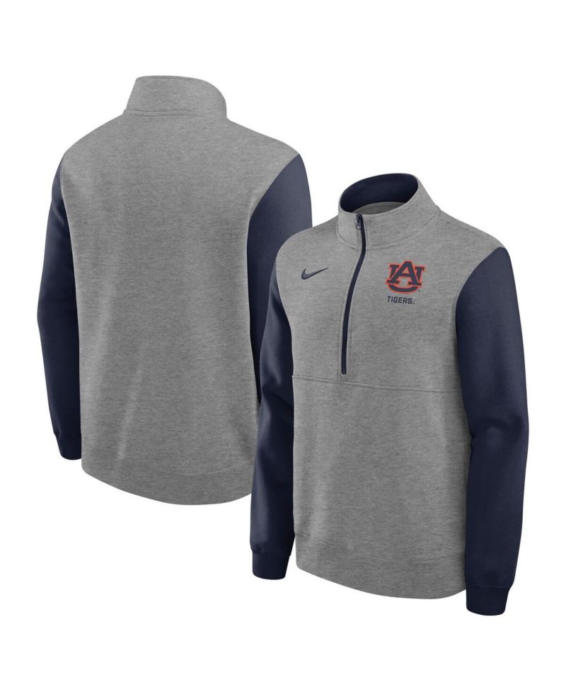 Men's Heather Gray Auburn Tigers Club Fleece Half-Zip Pullover Sweatshirt