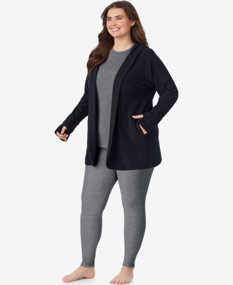 Plus Size Hooded Long-Sleeve Fleecewear with Stretch Wrap