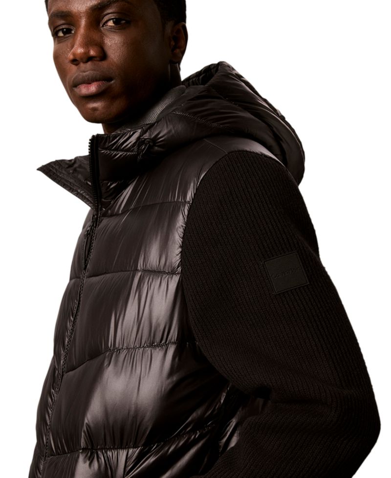 Men's Mixed Media Hooded Puffer Jacket