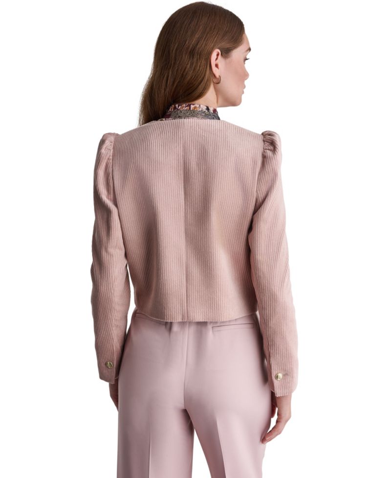 Women's Corduroy Puff-Shoulder Collarless Jacket