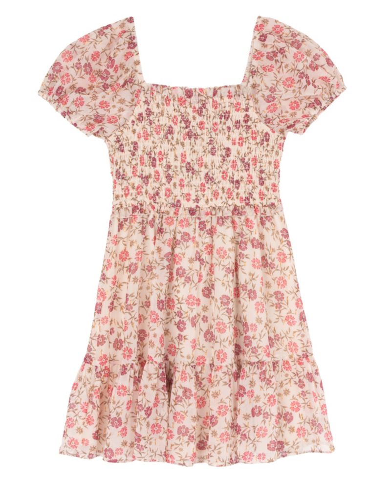 Girls' 7-16 Floral Lurex Chiffon Dress and Corduroy Jacket, 2-Piece Set