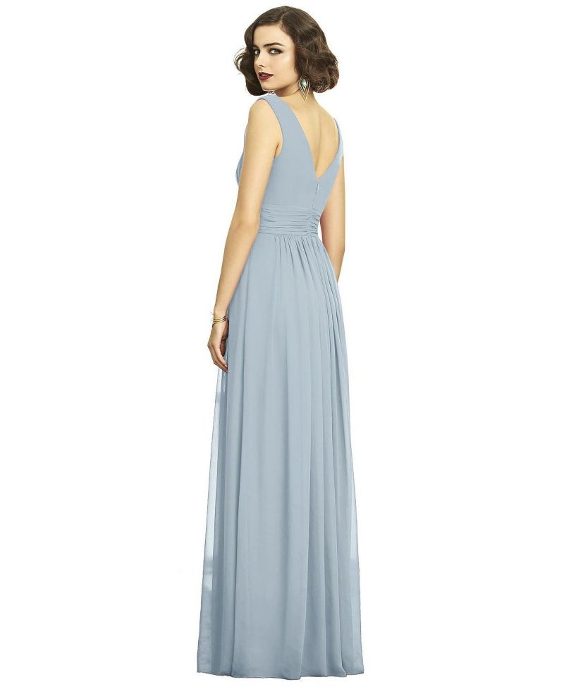 Women's Sleeveless Draped Chiffon Maxi Dress with Front Slit